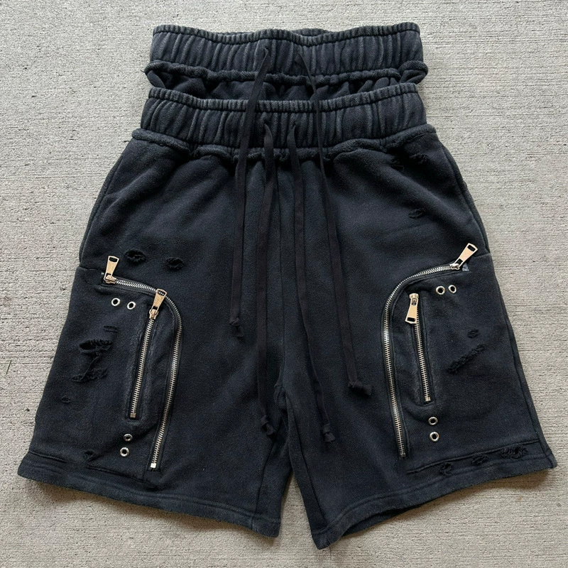As clothing manufacturer, we customize shorts with zipper pockets.
